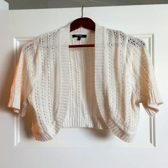 George White Short Sleeve Crochet Bolero Shrug Sweater - Picture 1 of 4